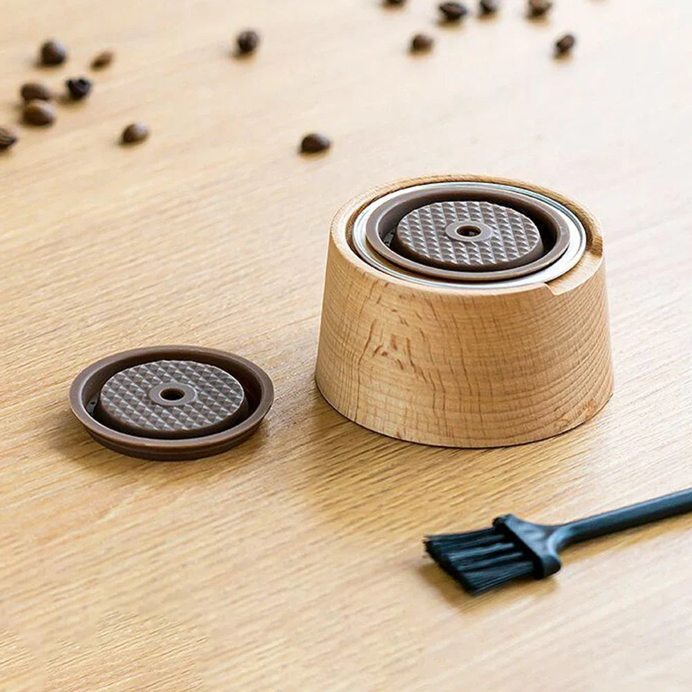 Refillable Capsule Cup with Beechwood Tamper and Dose-Consistent Filling Tool Compatible with Espresso Devices